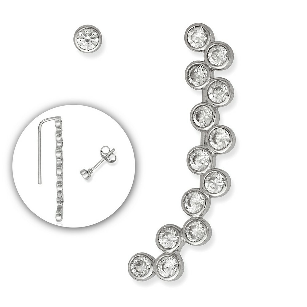Sterling Silver Bezel Set Zig Zag Climber Earrings