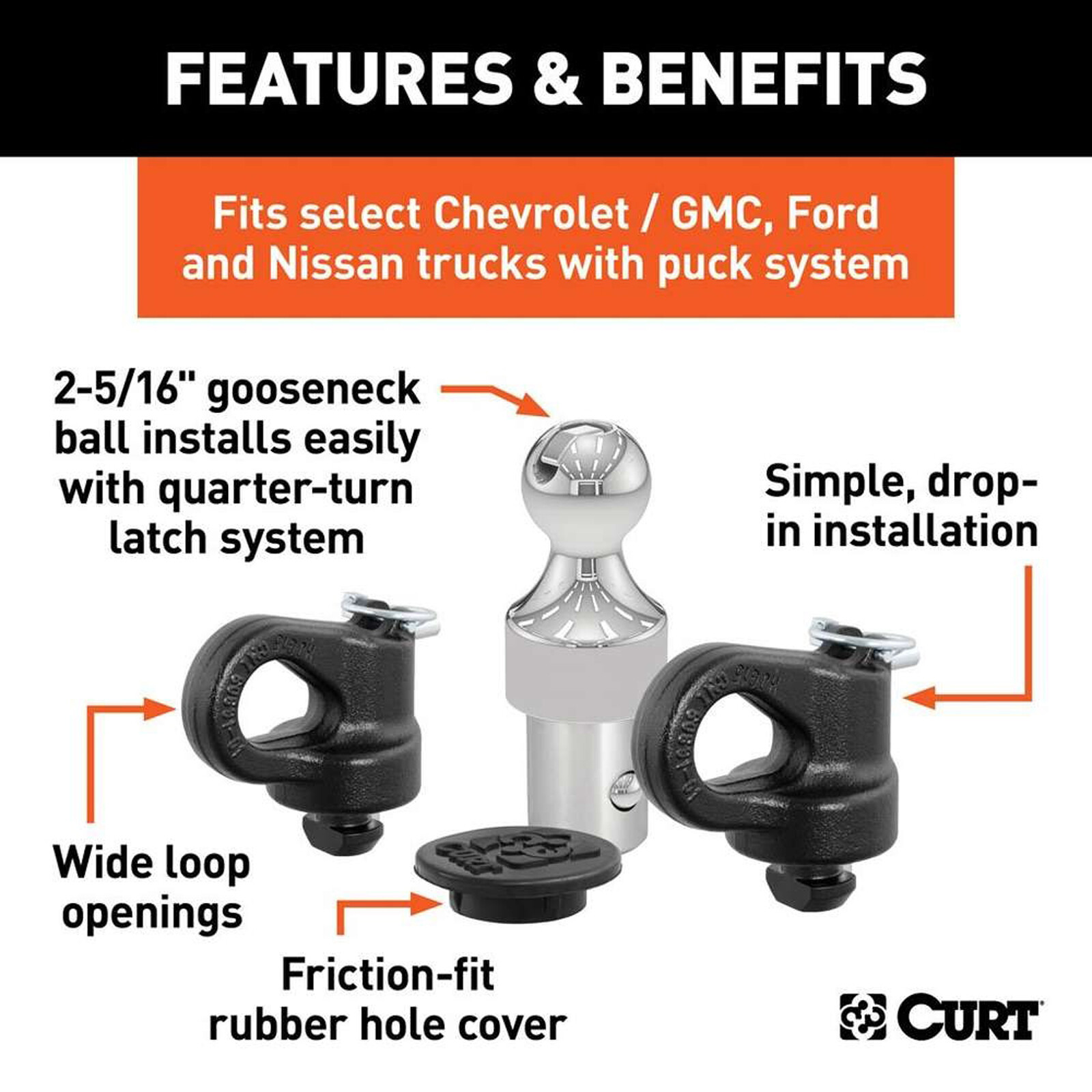 Curt 38K OEM Puck System 2-5/16" Ball Gooseneck Kit for Ford Chevy GMC Nisssan