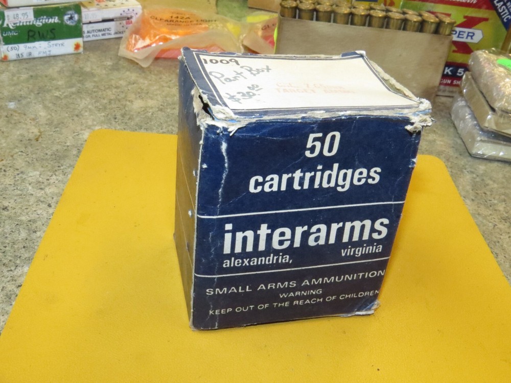 Vintage "Interarms" 7.65 Target Ammo, Stripper Clips EMPTY Box,