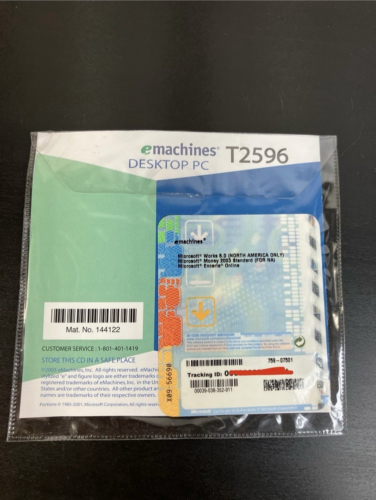 eMachines Restore CD Version 1.1 Model T2596 - 2 Disc Set for Desktop PC