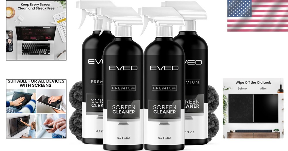 TV Screen Cleaner Set with Microfiber Cloth - 4 Pack