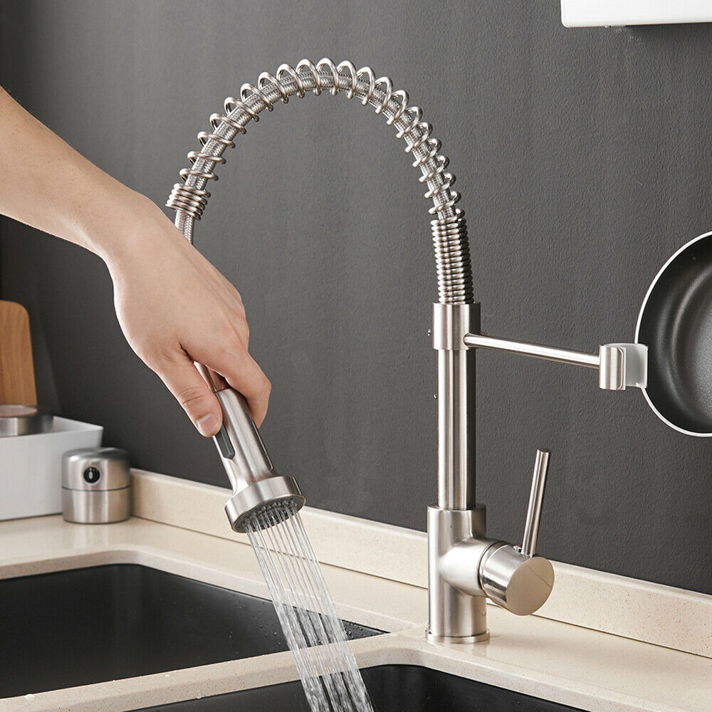Kitchen Faucet Sink Pull Down Sprayer Single Lever Mixer Tap Spring Deck Mount