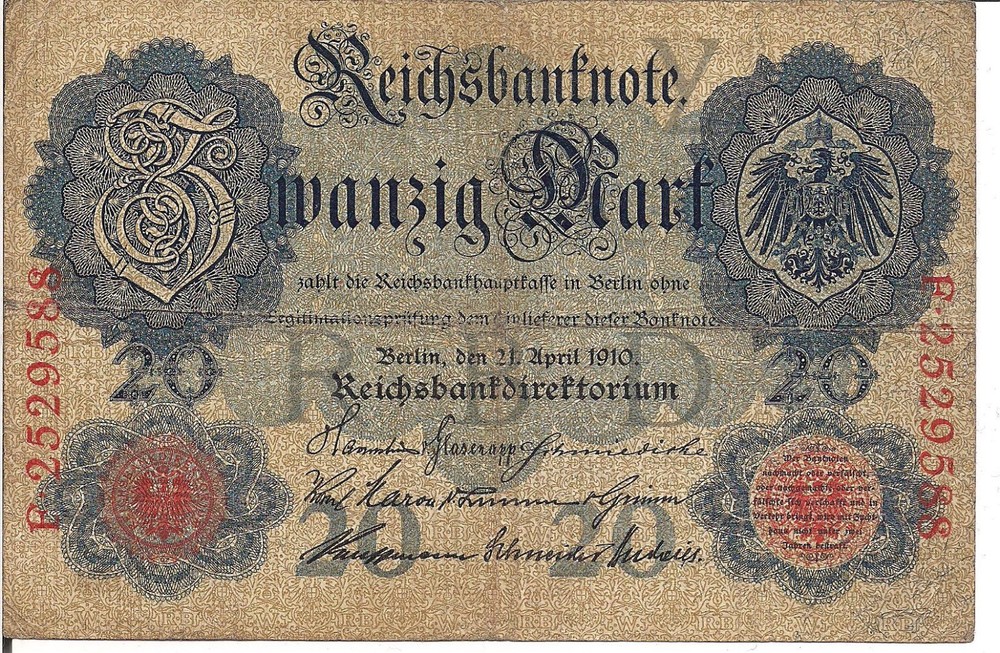 GERMANY, 20 MARK, P#40b, 1910