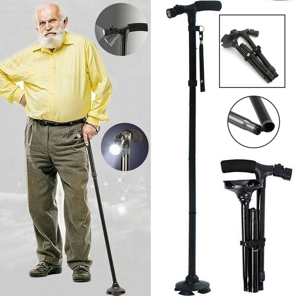 Retractable Non-Slip Walking Stick LED Light Extendable Adjustable Walking Cane
