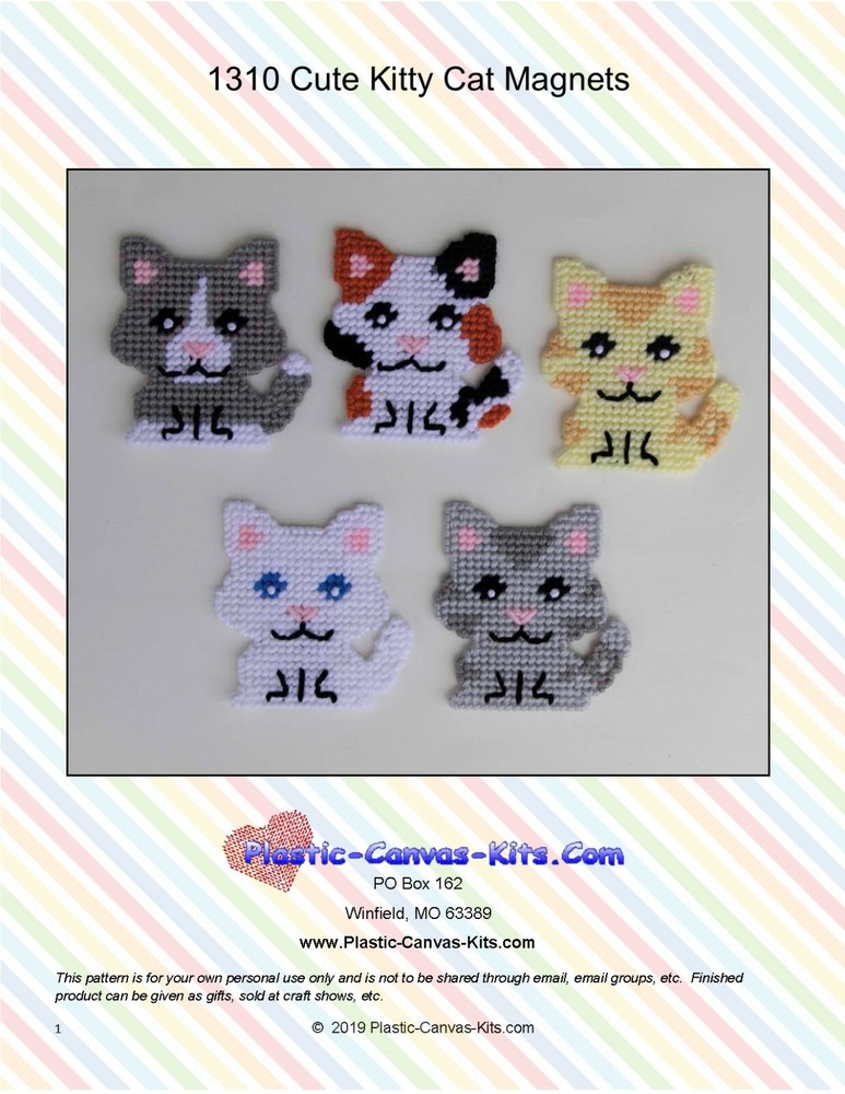 Cute Kitty Cat Magnets-Plastic Canvas Pattern or Kit
