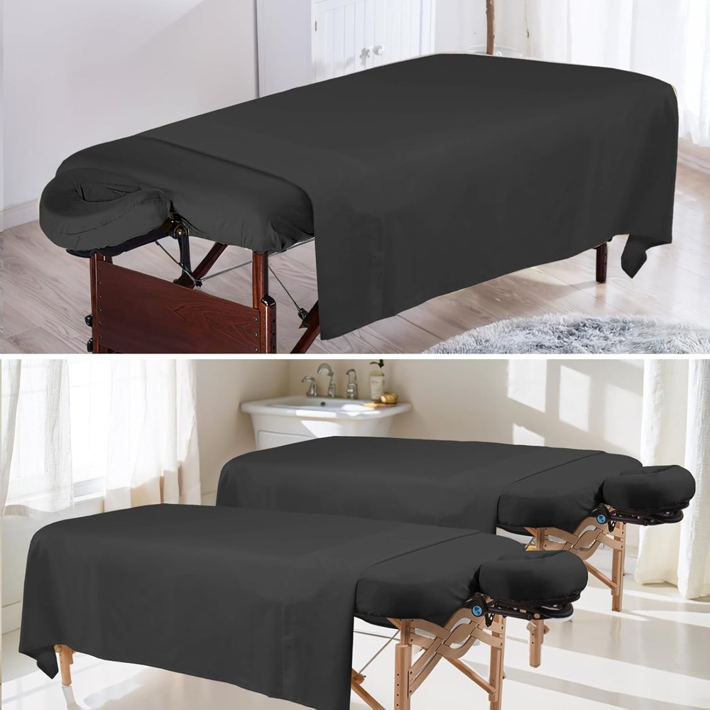 Durable Black Microfiber Massage Table Cover Set - 4 Sets, Washable & Reusable