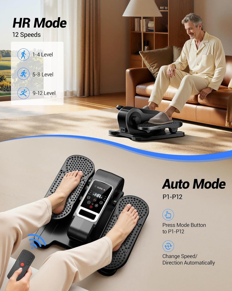 Under Desk Mini Elliptical Pedal Exerciser Remote 12 Speed