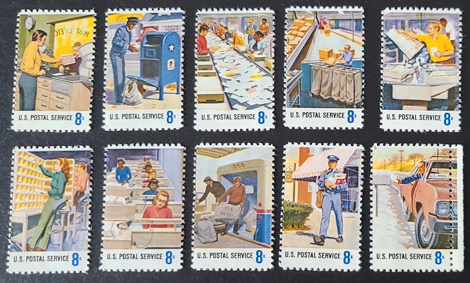 US 1973 #1489-1498 8c Postal People set of 10 single stamps MNH