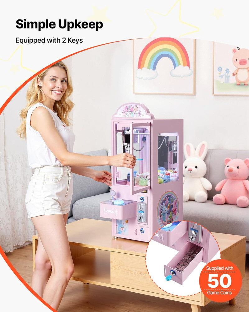 Claw Crane Machine, Medium-Sized Arcade Game Machine with Light & Sound, Adjusta