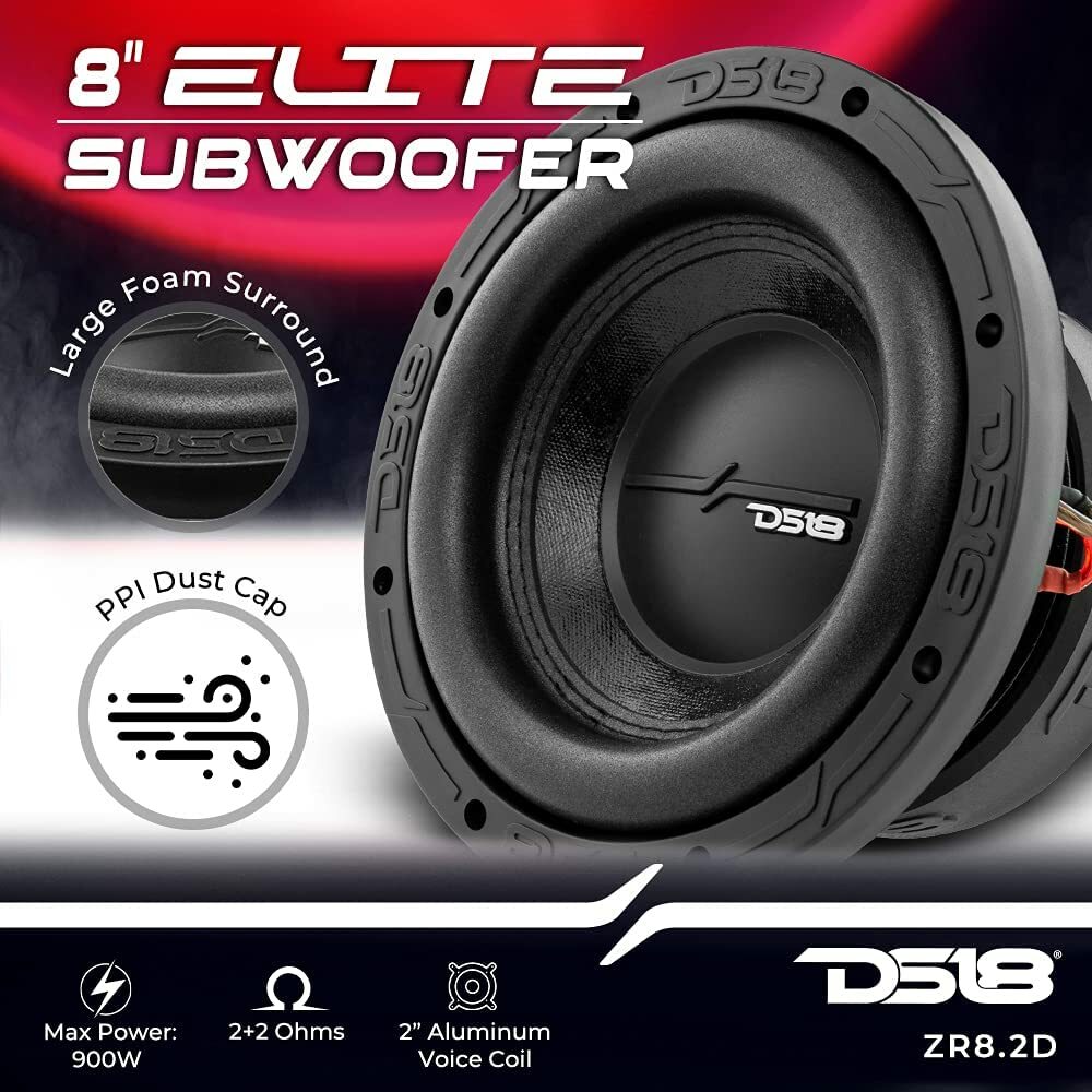 DS18 ZR8.2D 8" Car Subwoofer with 900 Watts Dvc 2-Ohm