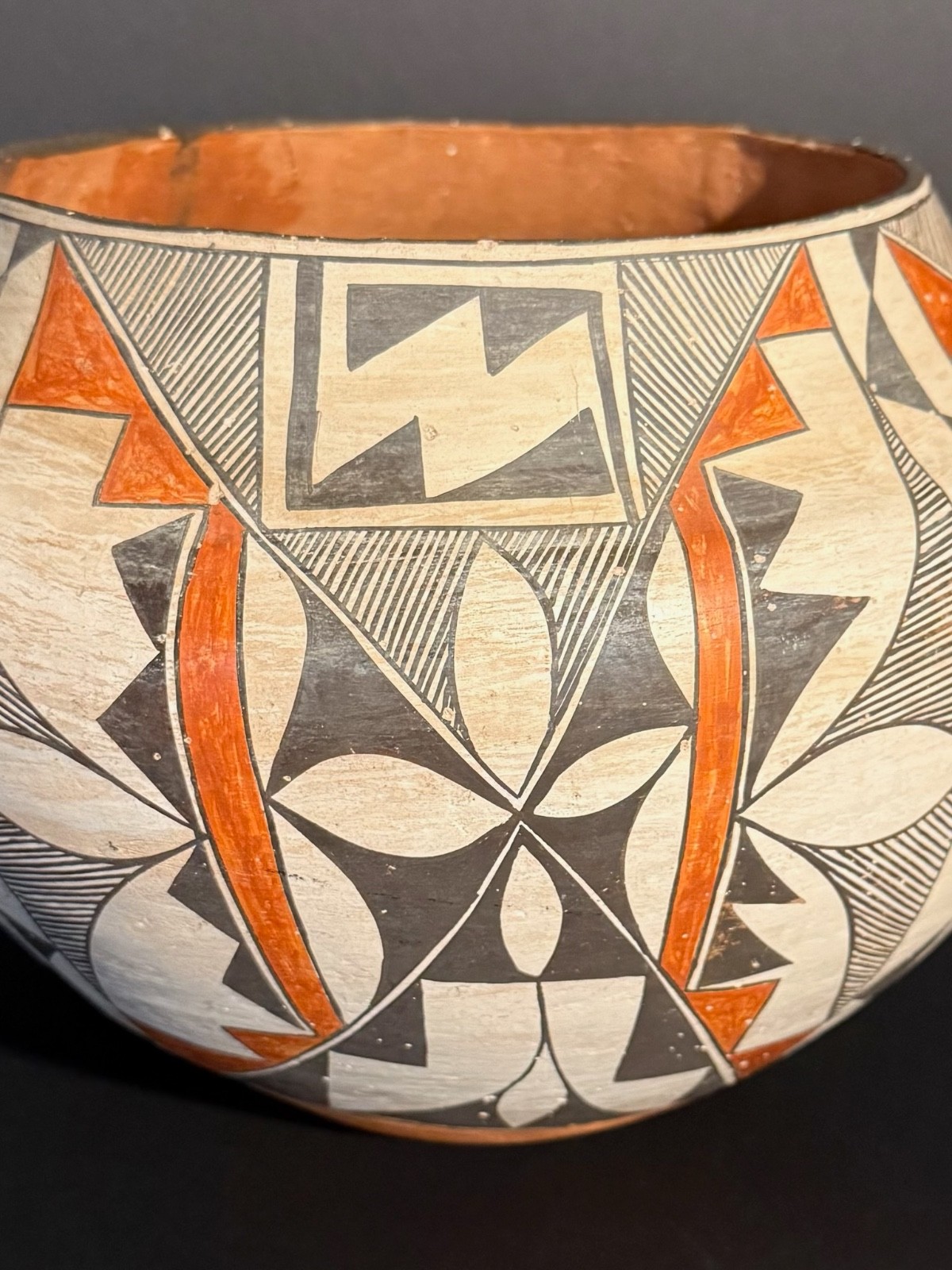 LARGE ACOMA POLYCHROME POTTERY OLLA,BEAUTIFUL PAINT DECORATION,C1900, EXCELLENT!