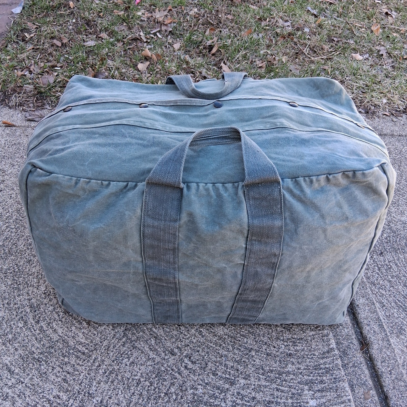 Vtg Large Kit Bag Flyers Sage Green US Military Duffle Canvas 22" x 13" x 16"