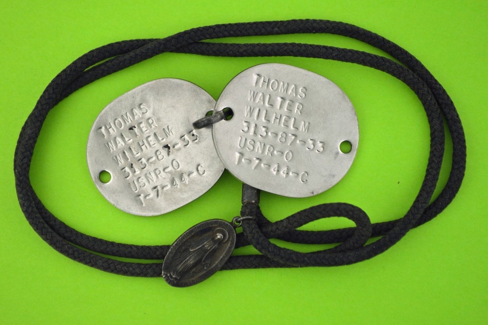 WWII NAVY DOG TAGS (2), HOLDER & CATHOLIC PENDENT- WALTER WILHELM, New York