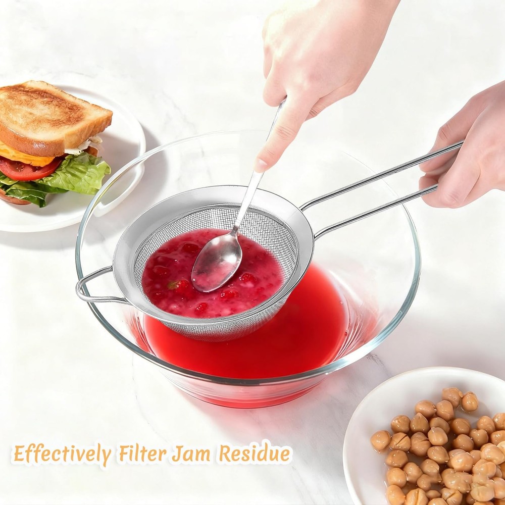 3Pcs Fine Mesh Strainer with Handle, Small Medium Large Size SML, Silver