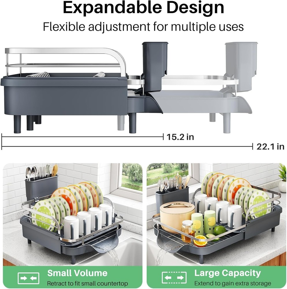 Dish Drying Rack Expandable Dish Rack Kitchen Counter Rust-Resistant Dish