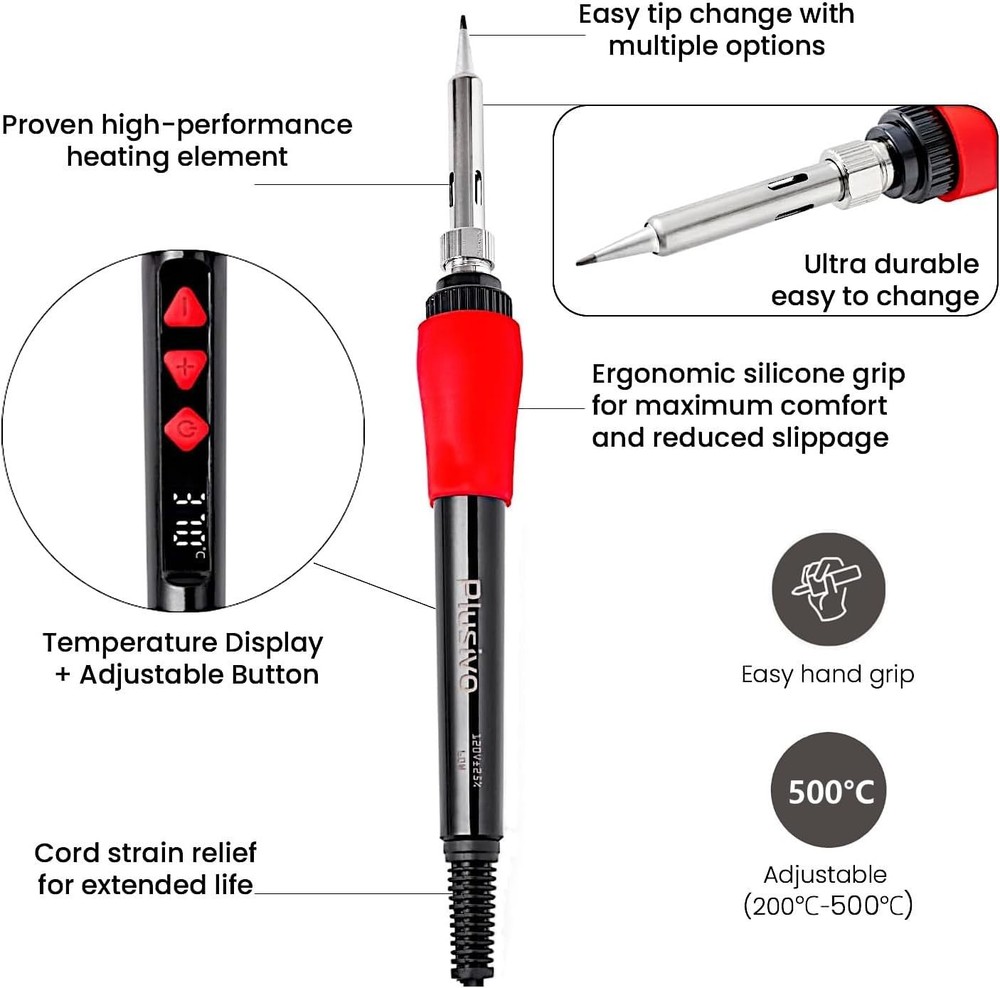 60W Soldering Iron with Ceramic Heating & LED Display for DIY Projects