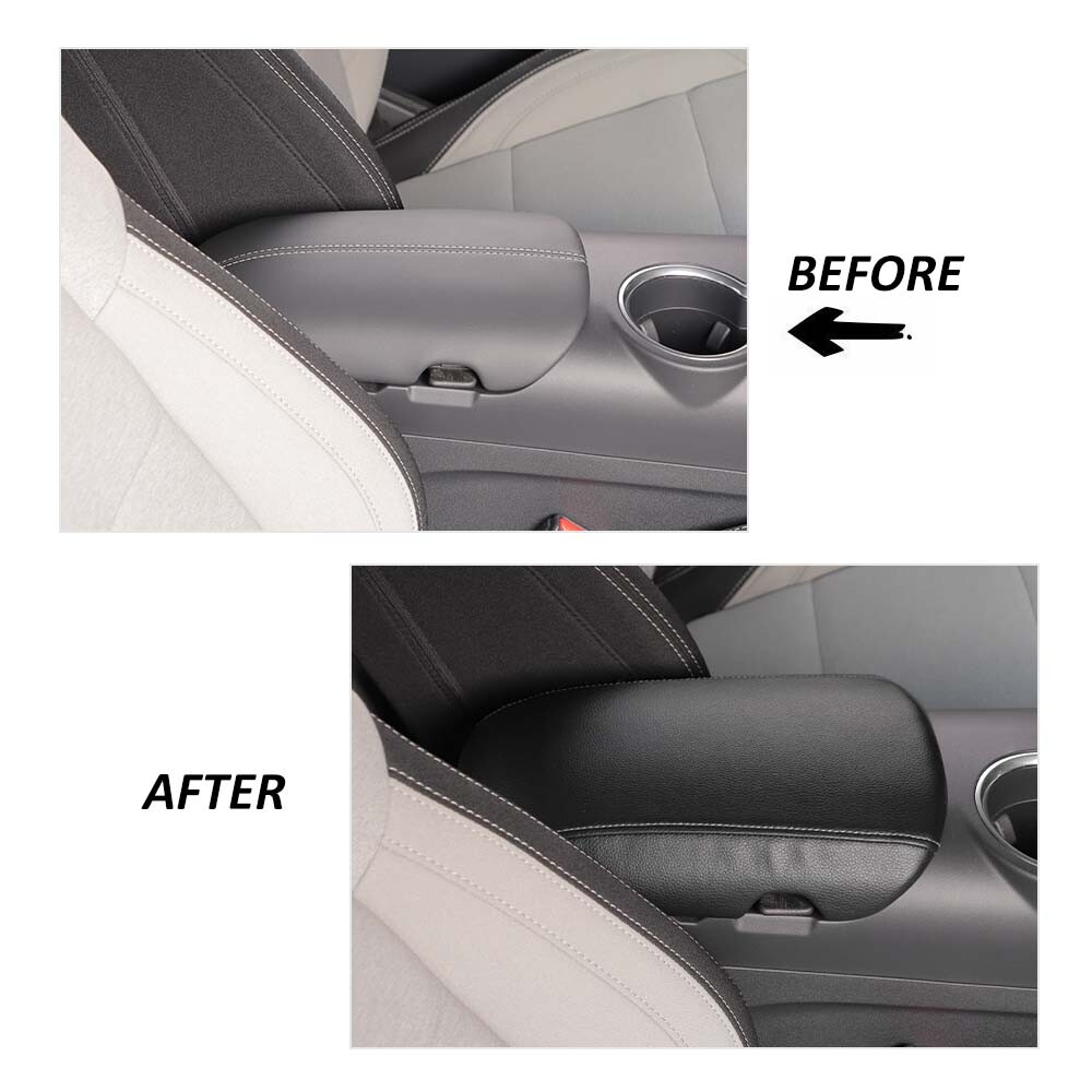 Black PU Leather Center Console Armrest Box Storage Cover For Ford Mustang 2015+