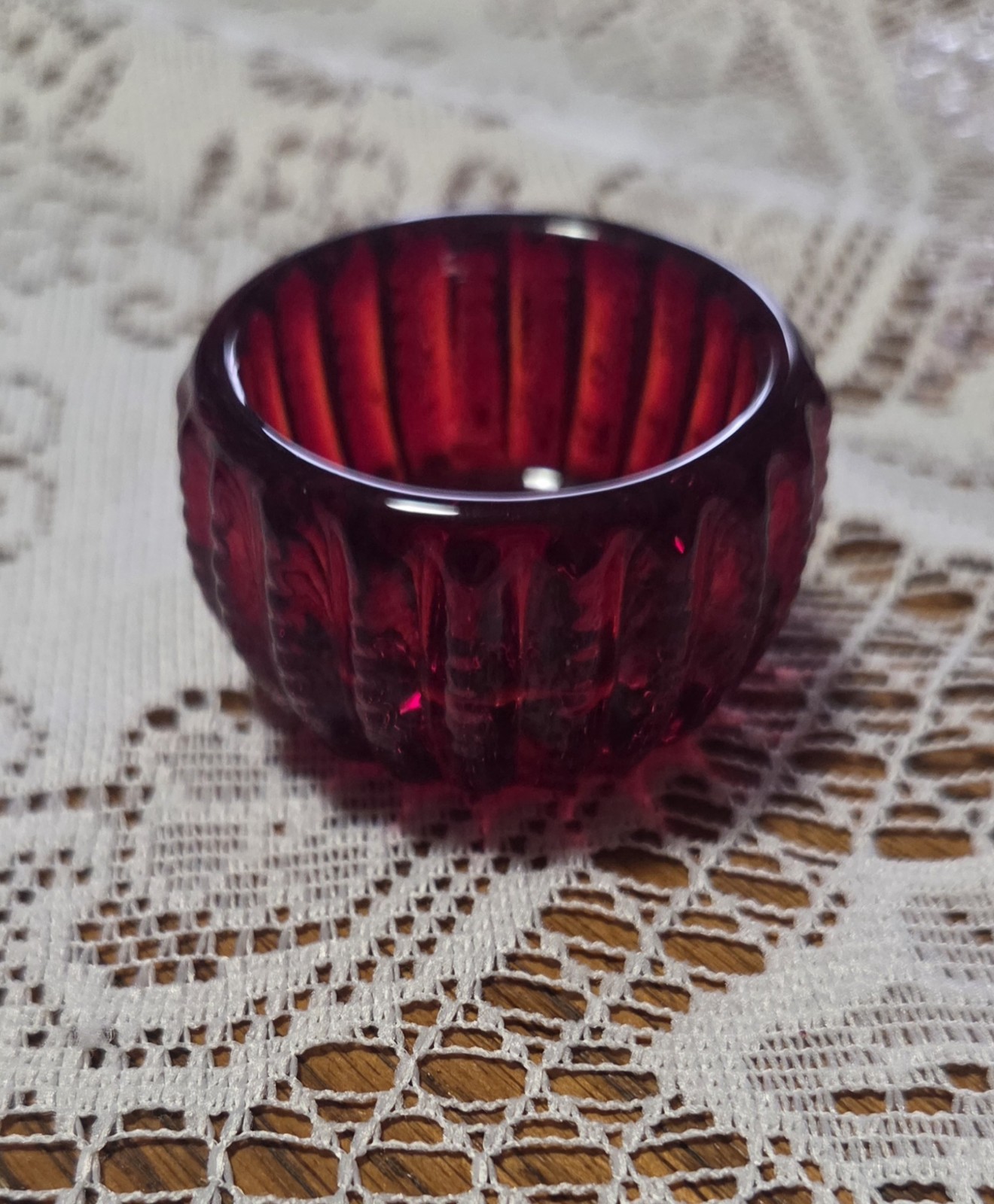 Ruby Red Imperial Glass Salt Well Zipper Pattern 2" Vintage~ RARE FIND