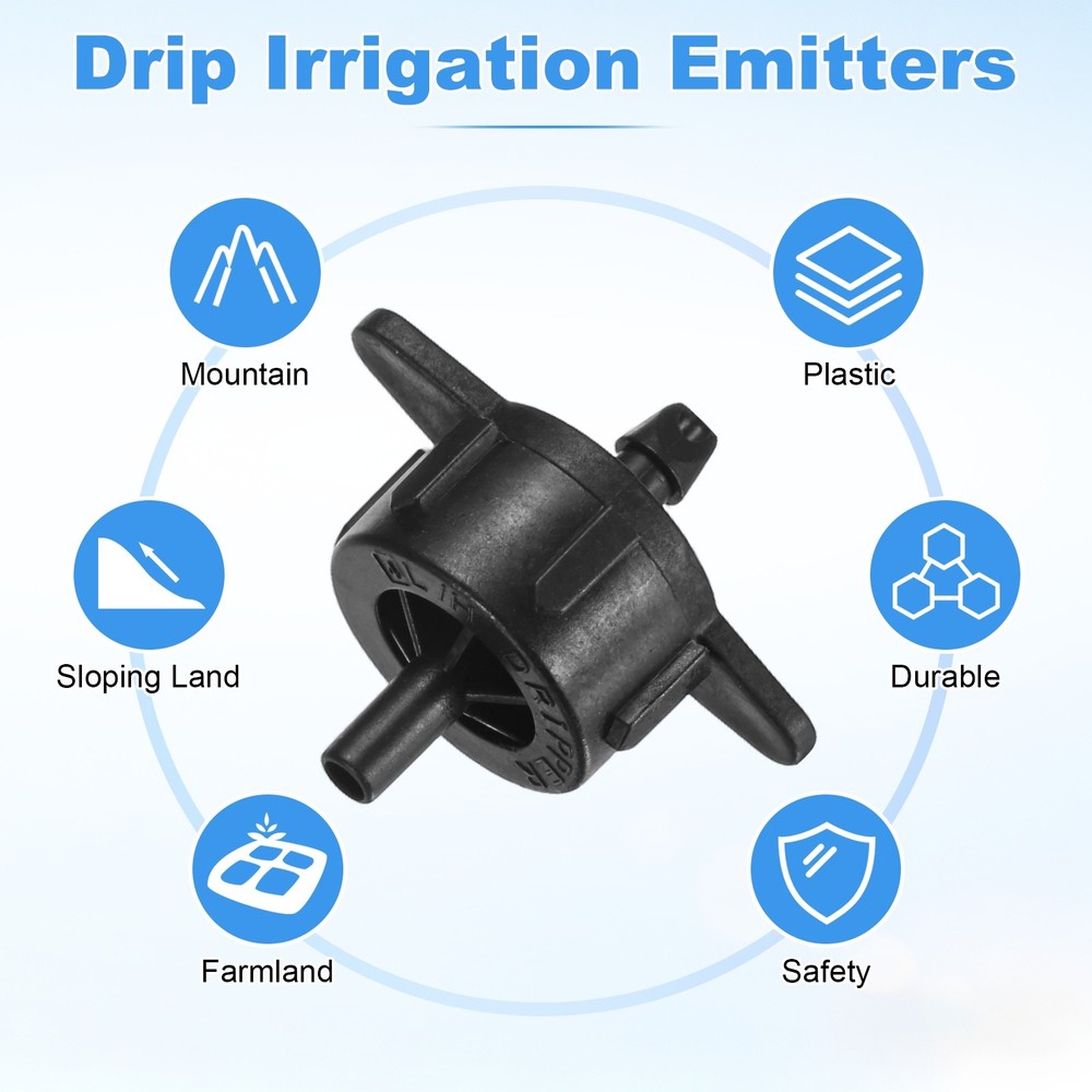 100-Pack Drip Irrigation Emitters, 1 GPH Plastic Irrigation Drippers [Black]