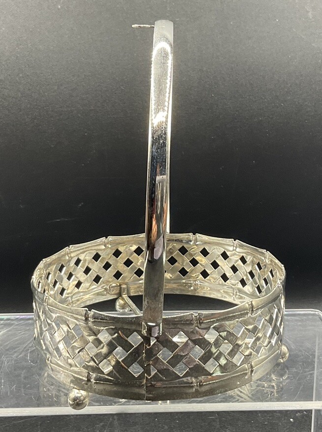 VINTAGE SILVER PLATE BOWL HOLDER WITH UTENSIL HOLDER