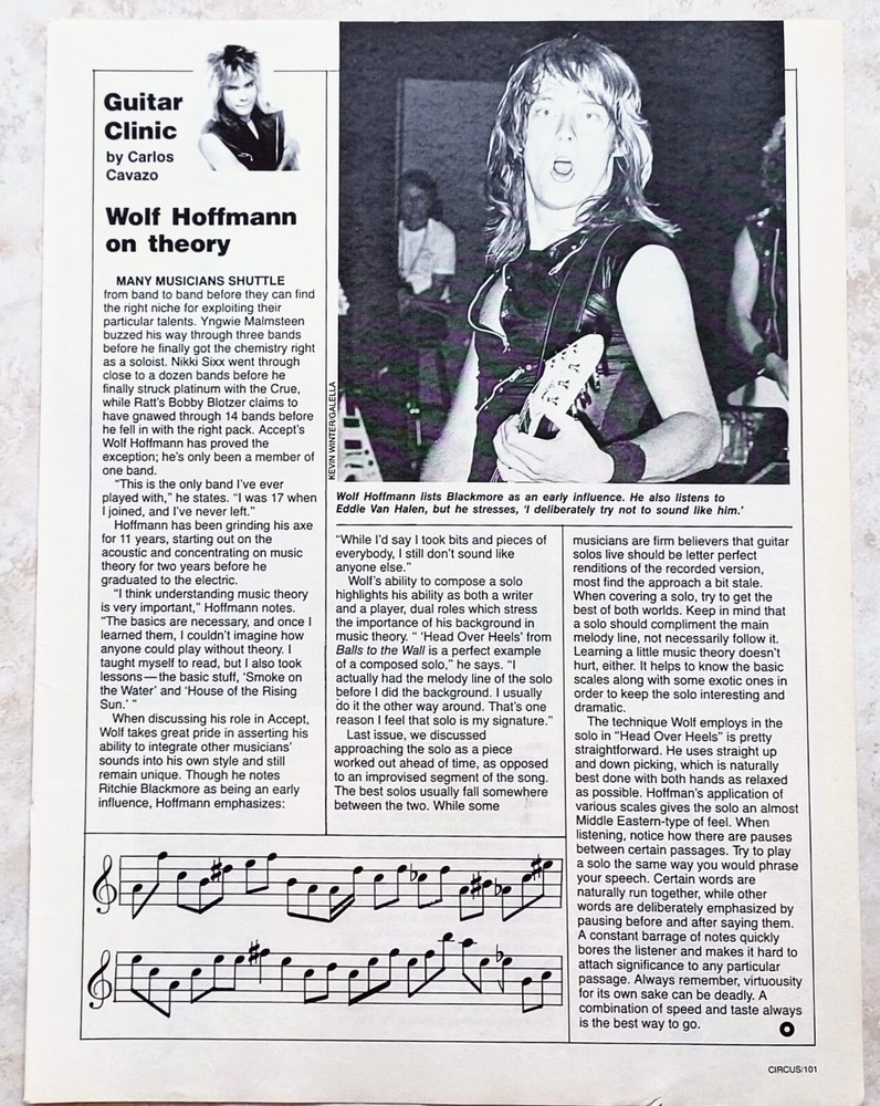 ACCEPT~WOLF HOFFMANN GUITAR CLINIC~1985 POSTER FULL PAGE PRINT MAGAZINE PINUP