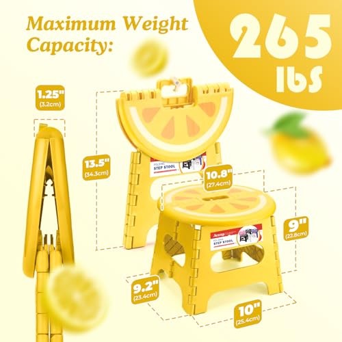 Folding Step Stool 9 Inch, Sturdy Collapsible Step Stool Foldable Lemon Yellow