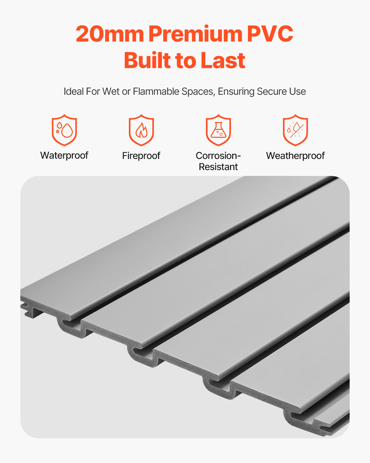 8 x 4 ft Slat Wall Paneling PVC Grey Garage Slatwall with Modular Design