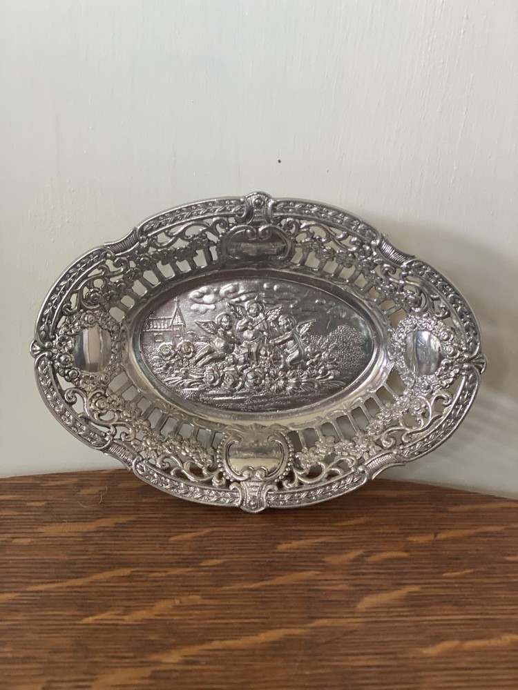 Vintage Silver Plated Cherub Dish  with Cutouts Trinket dish soap dish ring dish