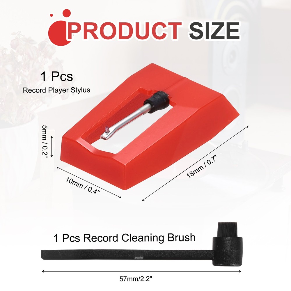 1 Pack Record Player Needle, Replacement Record Needle with Cleaning Brush, Red