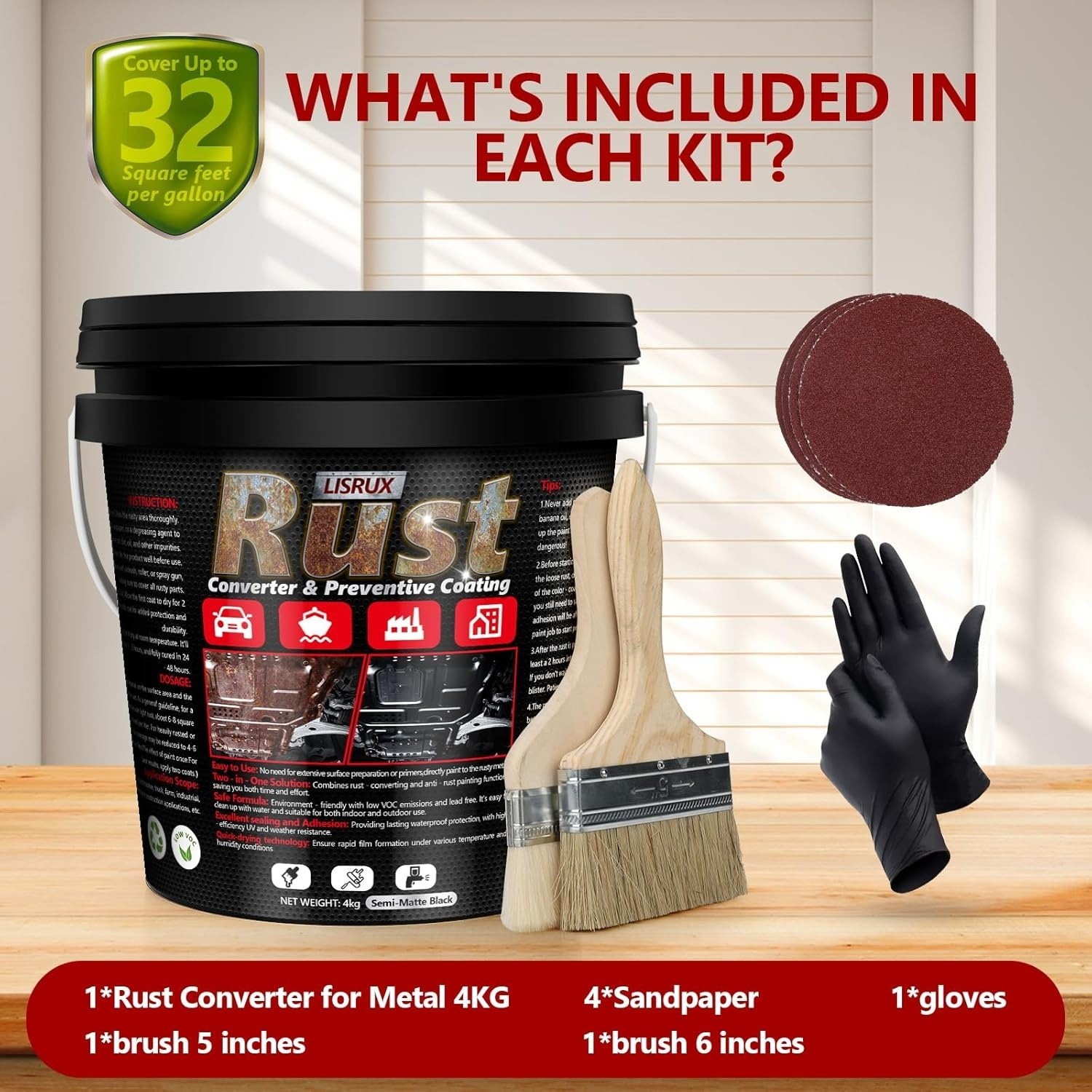 Rust Converter And Metal Primer, 141 Fl Oz Black Rust Inhibitor Paint for Metal