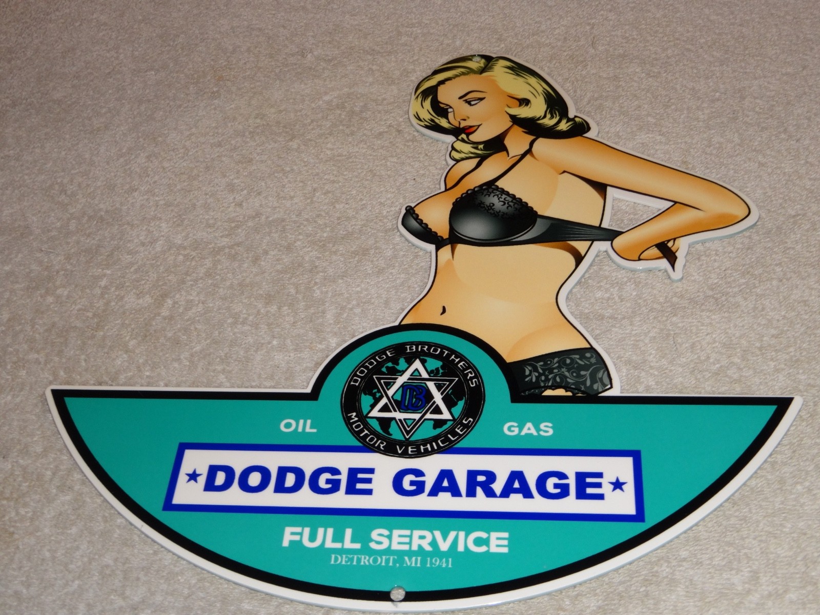 VINTAGE DODGE BROTHERS MOTOR VEHICLE SERVICE GARAGE 👩 WOMAN METAL GASOLINE SIGN