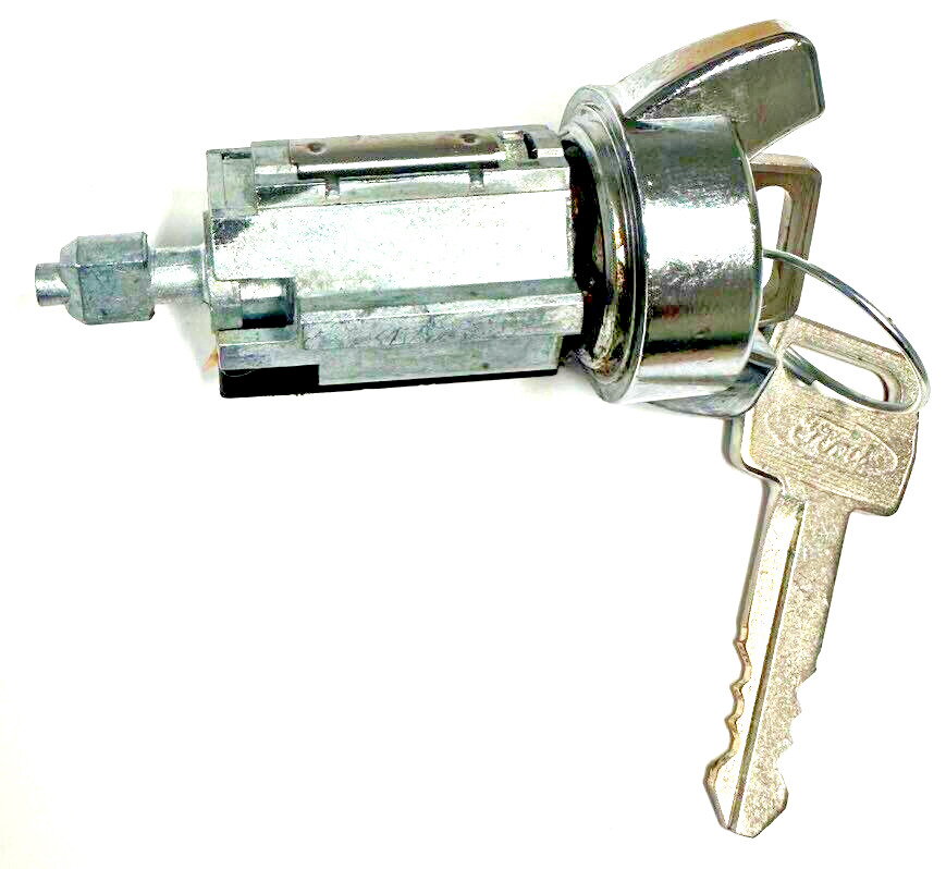 CHROME IGNITION SWITCH KEY LOCK CYLINDER WITH 2 FORD OEM OVAL LOGO KEYS 42-406