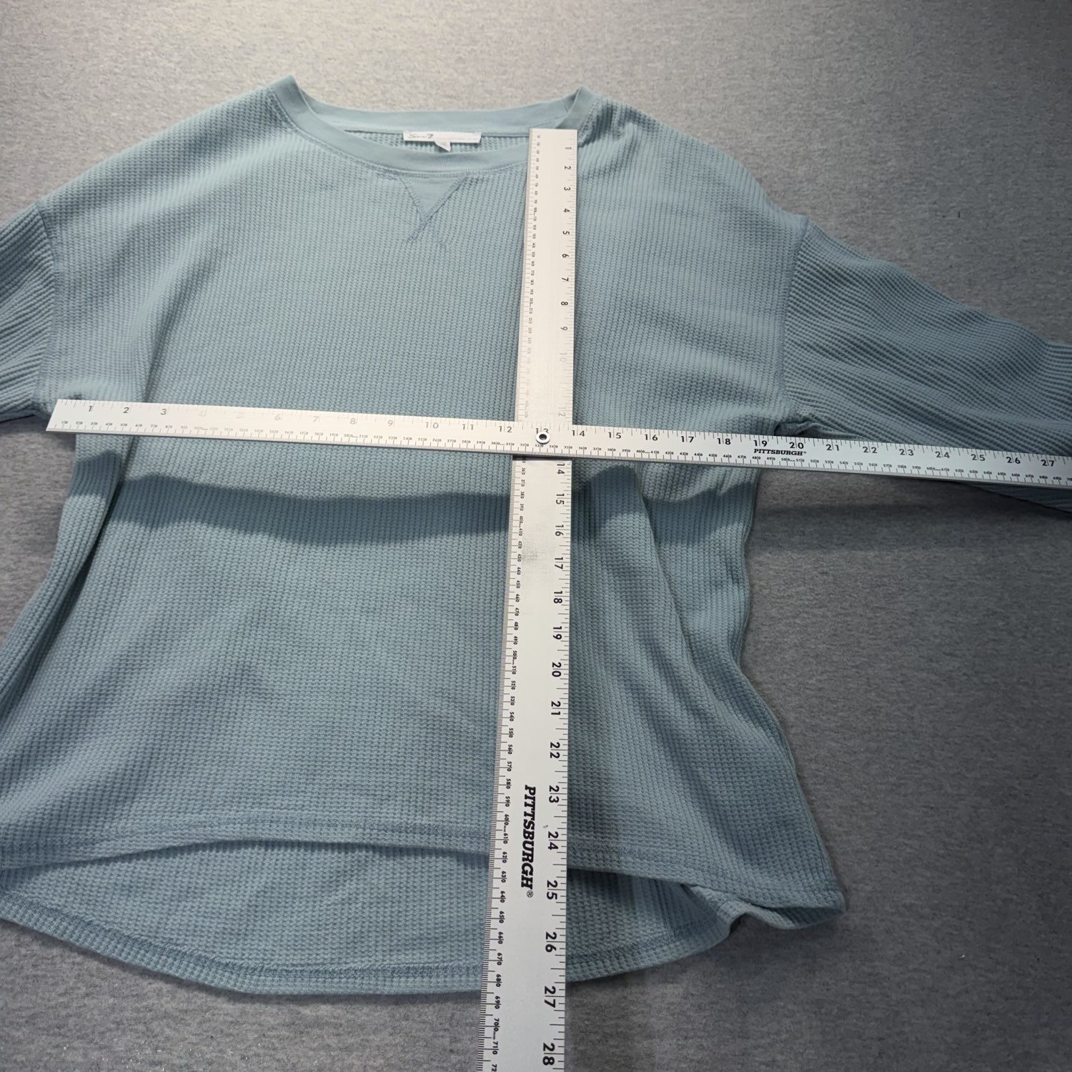 Seven7 Blue Waffle Knit Thermal Long Sleeve Crew Neck Shirt L