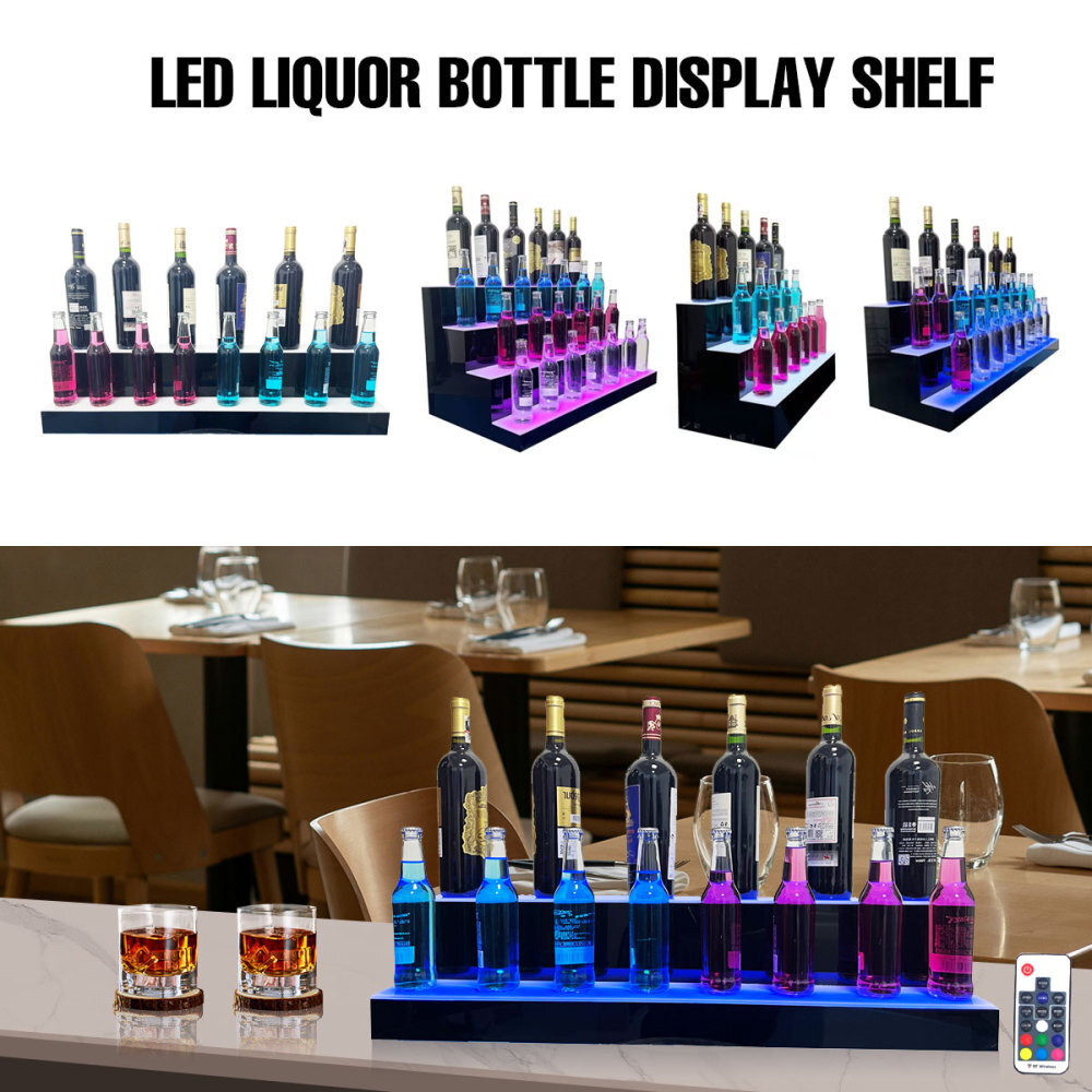 LED Lighted Liquor Bottle Display Shelf Bar Display Shelf Bottle Stand 110V