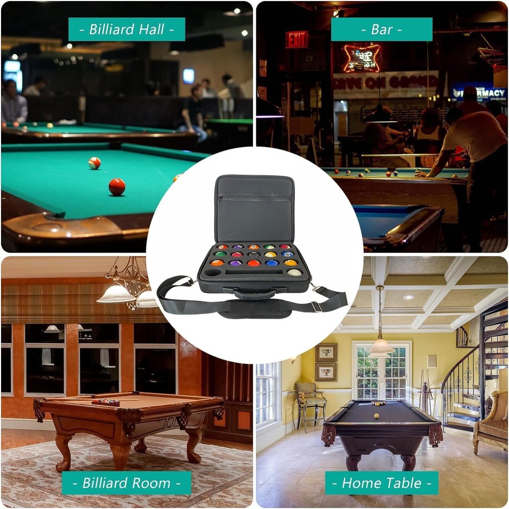 Pool Ball Carrying Case,Hard Billiard Case Cue Rectangle, Black