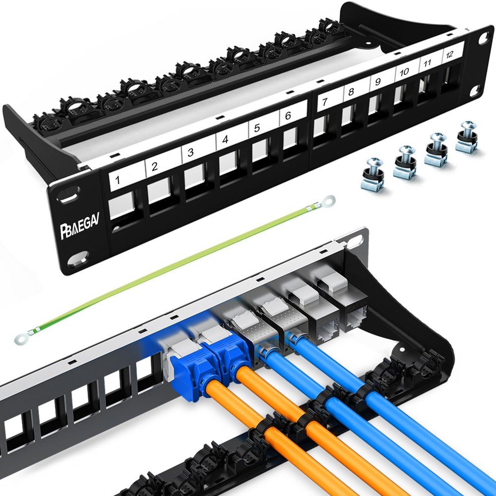 12 Port Patch Panel Blank UTP/STP 1U 19“ Keystone Patch Panel with Cable Mana...
