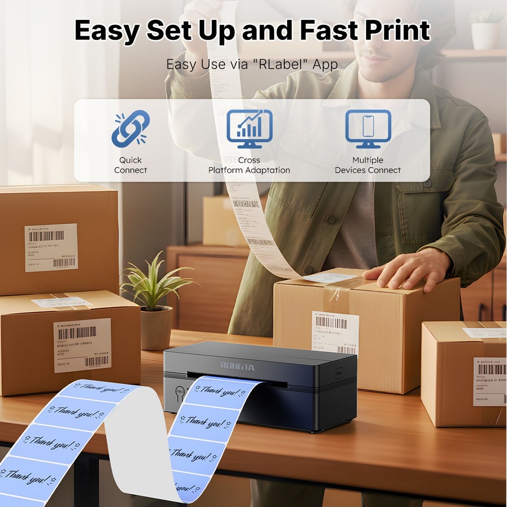 Bluetooth Thermal Label Printer 4x6 Wireless Shipping for iPhone Android PC Mac