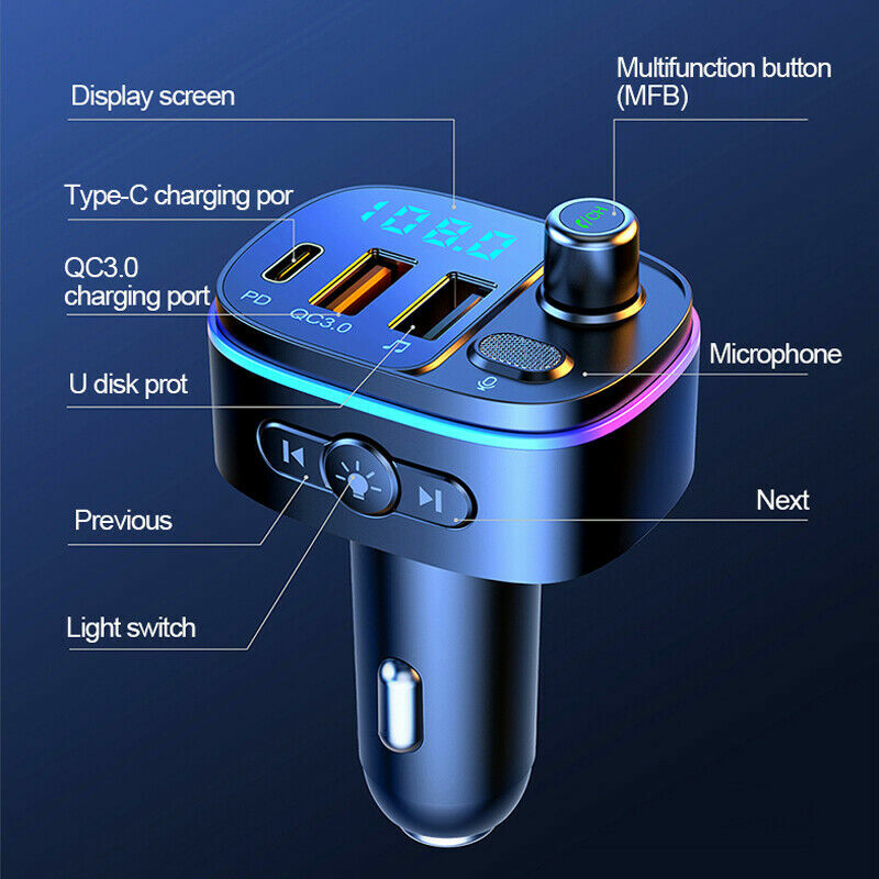 Bluetooth Car Adapter FM Transmitter USB AUX Radio Handsfree MP3 Player For Car