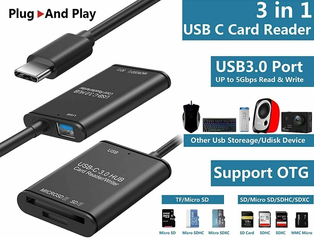 USB C to SD Card Reader Writer OTG Adapter USB 3.0 Micro SD Memory Card Reader