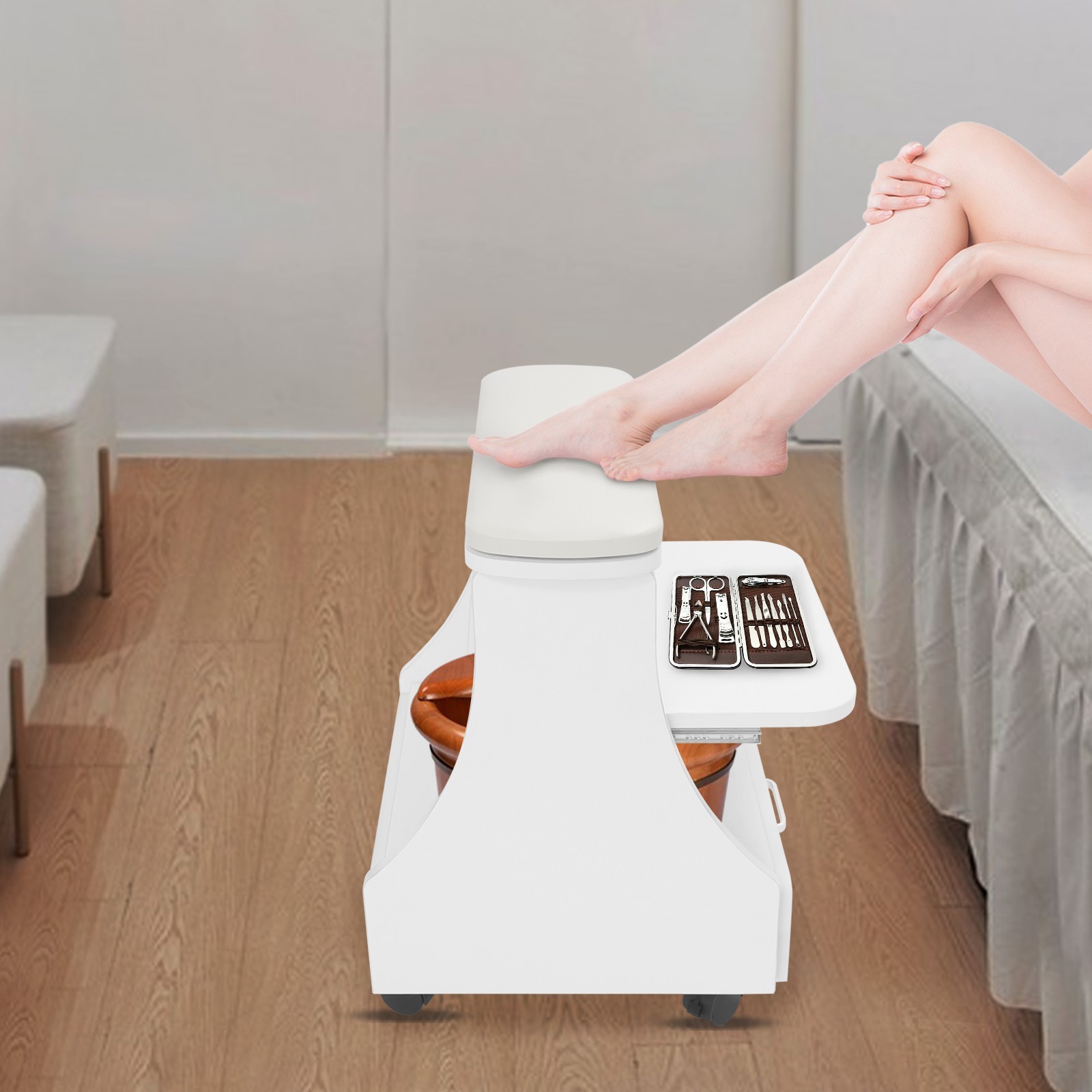 Portable Esthetician Trolley Cart Salon Nail Foot Trolley Cart 52*41*55cm White