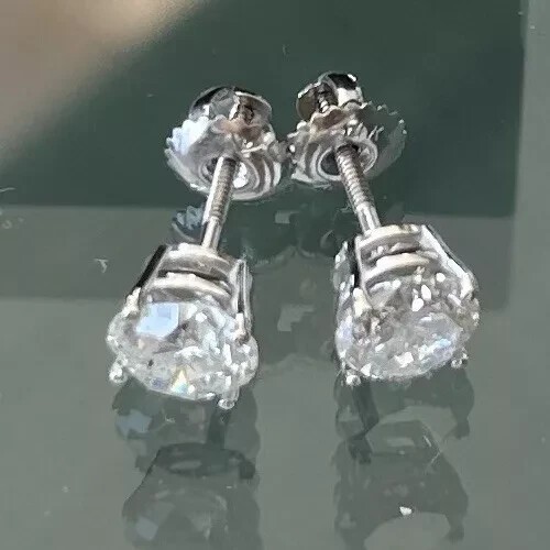 1.75 Ct Round Cut Diamond Stud Earrings 14K White Gold Natural Mined screwback
