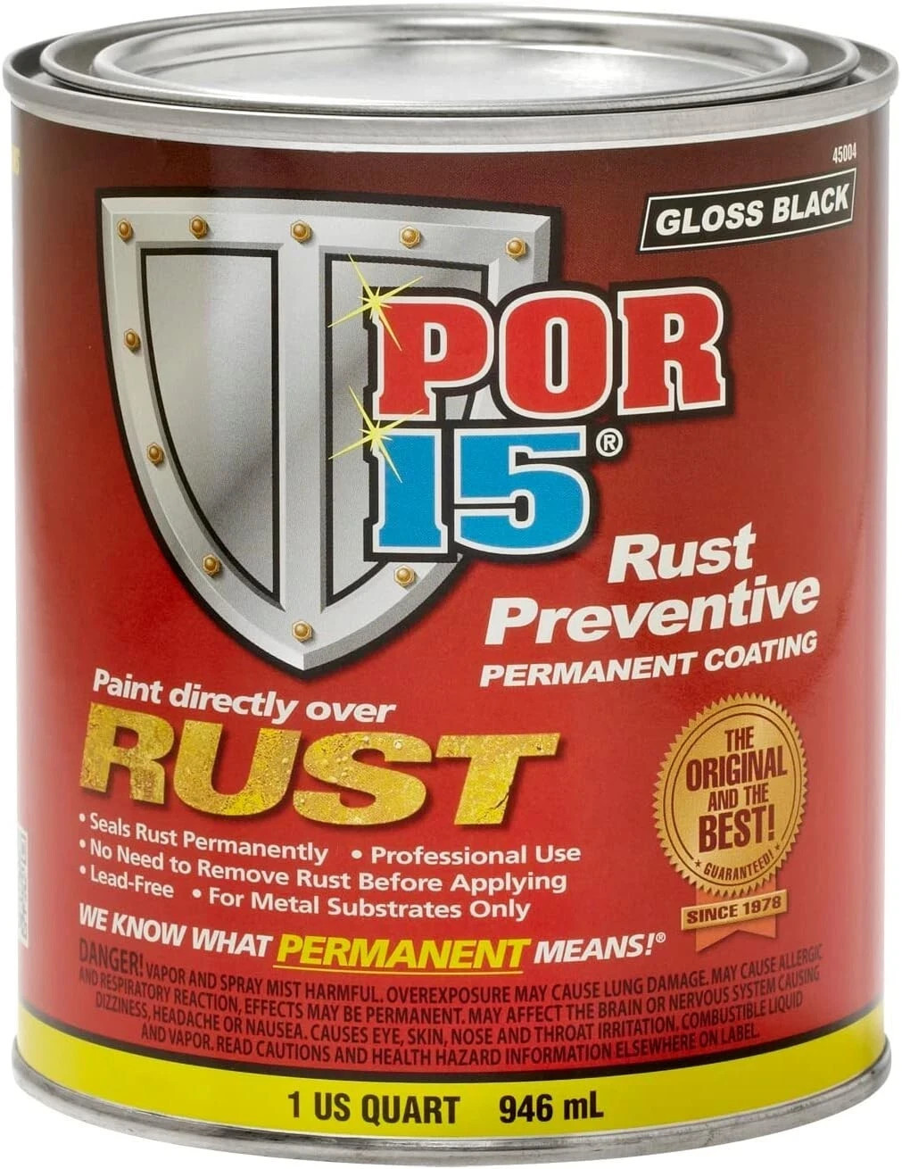 Por 15 45004 Rust Preventive Paint Permanent Coating Gloss Black 1 Quart Can