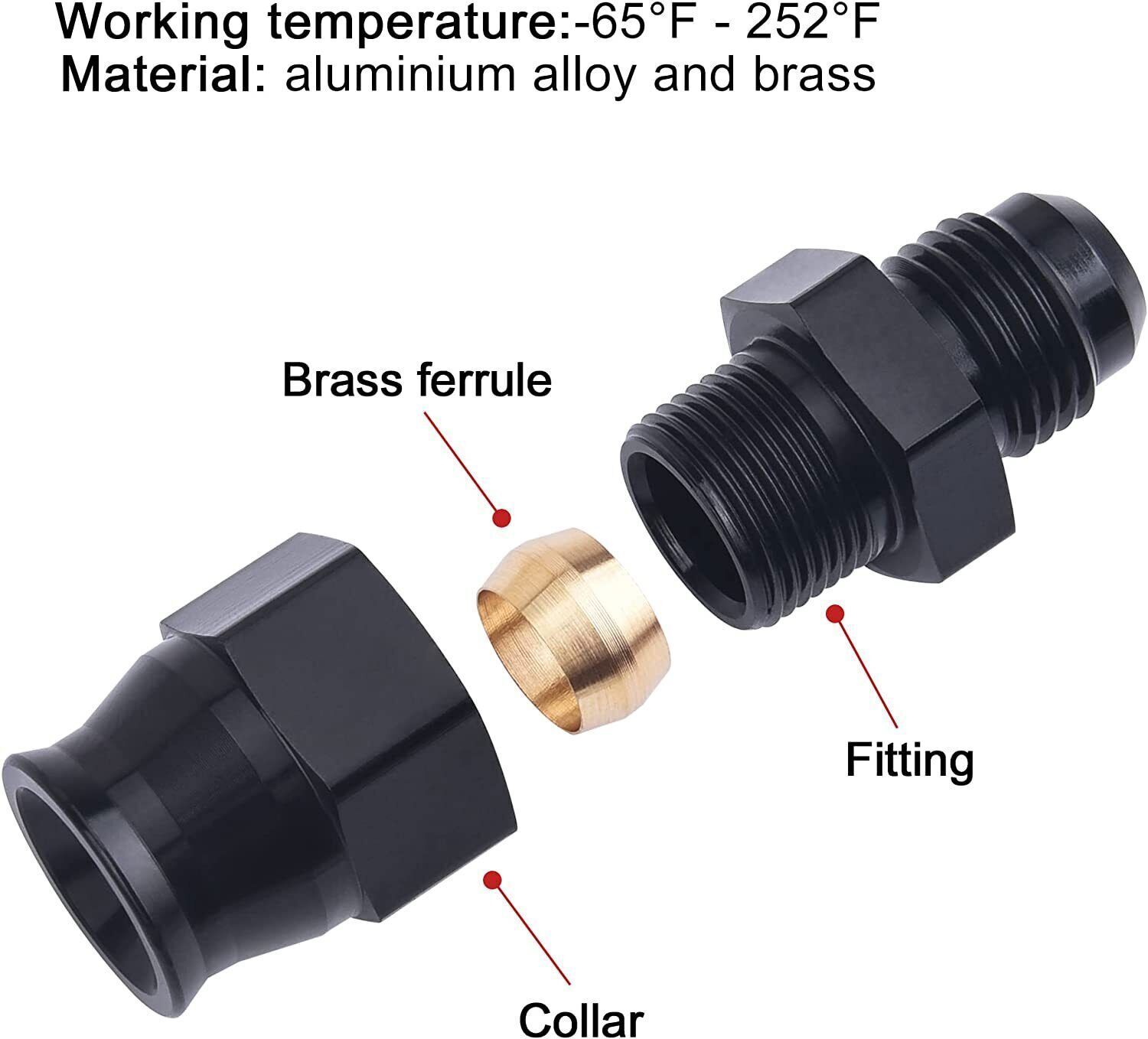 6AN To 3/8" Tube Hardline Fuel Line Adapter Fitting Tubing compression AN6 2PCS