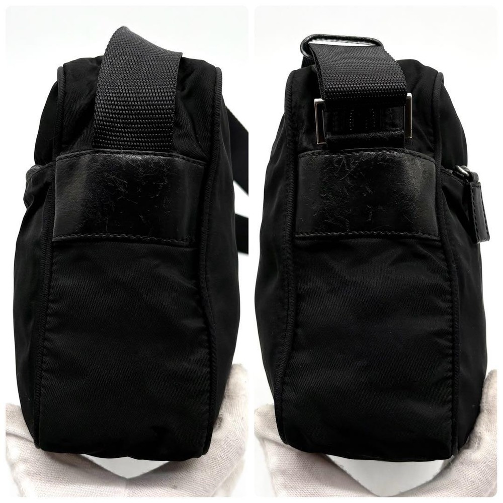 PRADA Shoulder Bag Nylon Leather Triangular Logo White Tag Guarantee