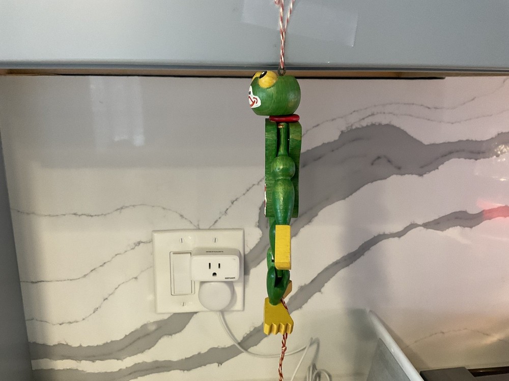 Vintage Austrian Wooden Frog Jumping Jack String Puppet