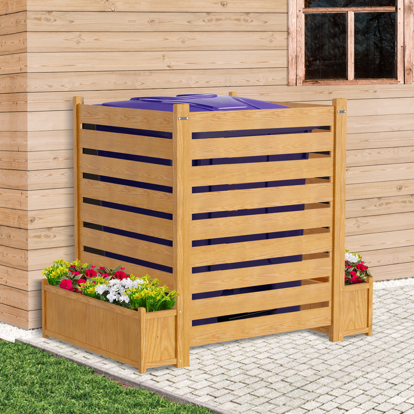 NAIZEA 3 Panels 36"Wx45"H Air Conditioner Fence Privacy Screen with Planter Box