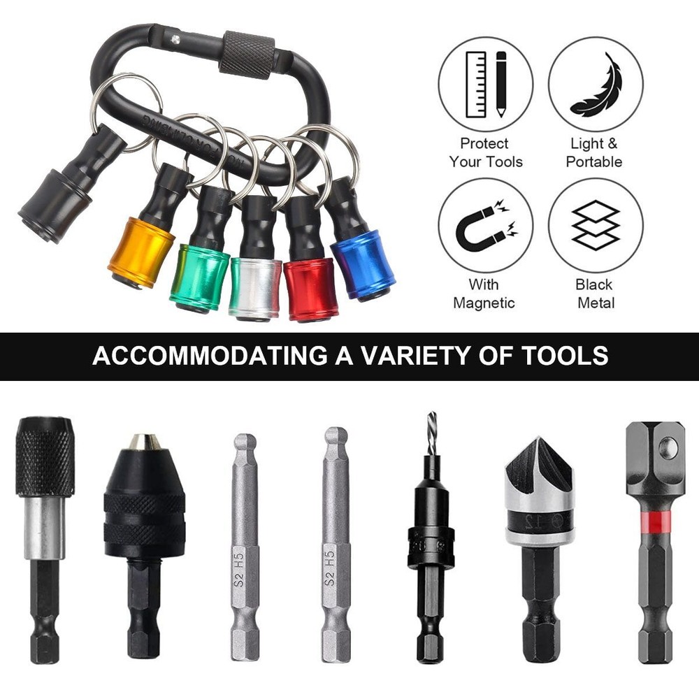 6Pcs Hex Bit Keyring Holder Socket Key Tool Screwdriver 1/4 Impact Driver Gun US