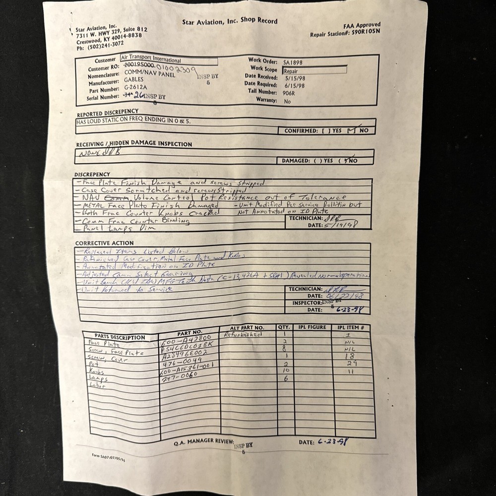 Comm/Nav Panel; G-2612-03; 26; SERVICEABLE