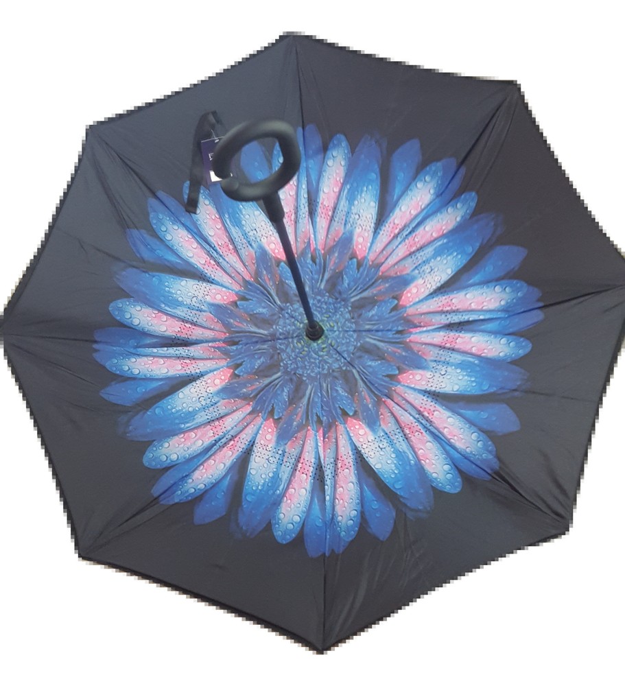 Inverted Upside Down Umbrella Rain C Handle Reverse Opening 2 Layer Inside Out