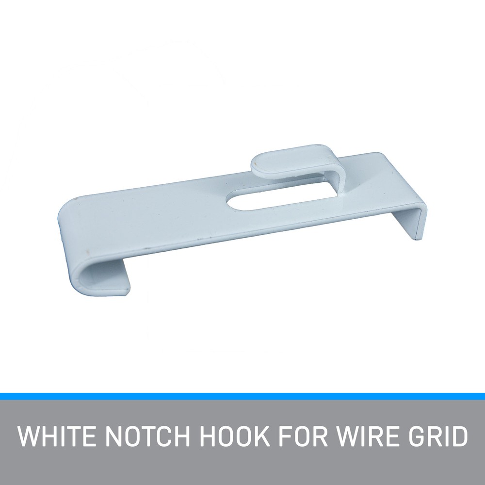 SSWBasics White Notch Hook for Wire Grid - Gridwall Hooks - White Flush Mount